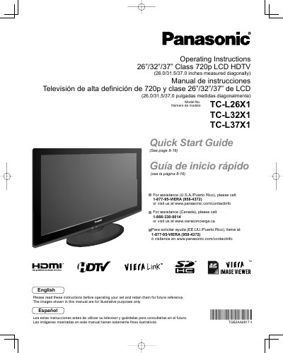 Panasonic TC-L26X1 26" LCD HDTV Operating Instructions - cover page