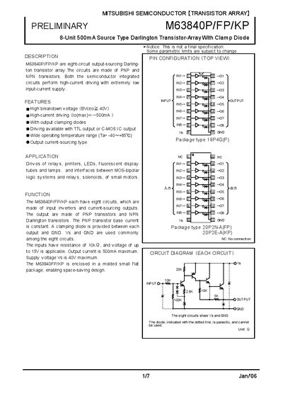 Mitsubishi Semiconductor M63840P/FP/KP Datasheet - cover page
