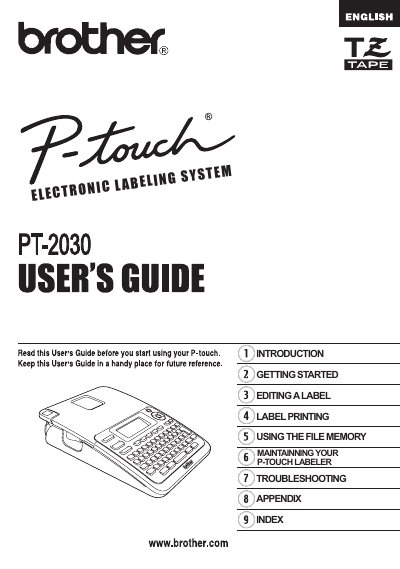 Brother PT-2030 P-Touch Labeler User Manual - cover page