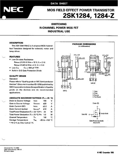 NEC 2SK1284 1284-Z handbook - cover page
