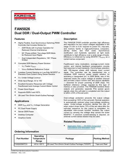 Fairchild Semiconductor FAN5026 Dual DDR / Dual-Output PWM Controller Datasheet - cover page