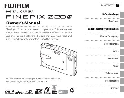 FUJIFILM FinePix Z20fd Digital Camera Owner's Manual - cover page