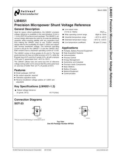 National Semiconductor LM4051 Precision Micropower Shunt Voltage Reference Datasheet - cover page