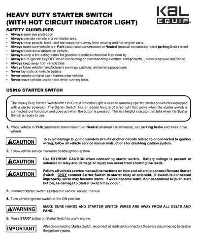 Kal-Equip Heavy Duty Starter Switch User Manual - cover page