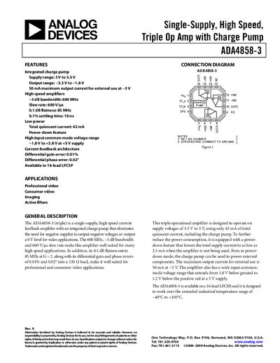 Analog Devices ADA4858-3 Datasheet Rev A - cover page