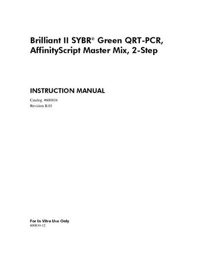 Agilent Technologies Brilliant II SYBR Green QRT-PCR AffinityScript Master Mix 2-Step INSTRUCTION MANUAL - cover page