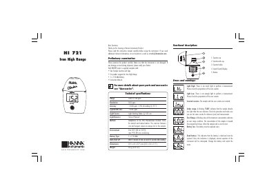 Hanna Instruments HI 721 Iron High Range Instruction Manual - cover page