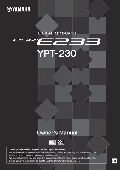 Yamaha YPT-230 Owner's Manual - cover page