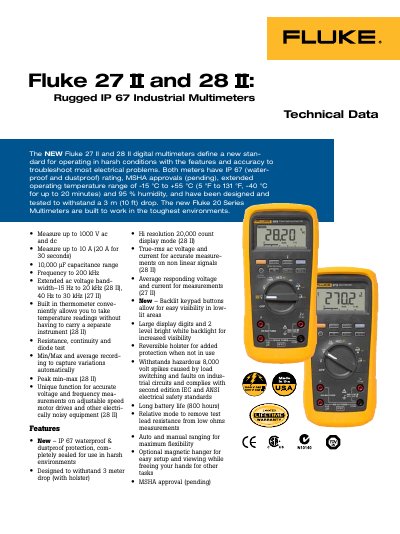 Fluke 27 II and 28 II Industrial Digital Multimeter Handbook - cover page