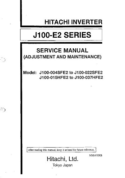 HITACHI J100-004SFE2/J100-022SFE2/J100-015HFE2/J100-037HFE2 Manual - cover page