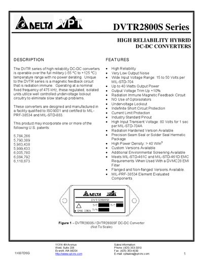 VPT DVTR2800S Series DC-DC Converter Datasheet - cover page