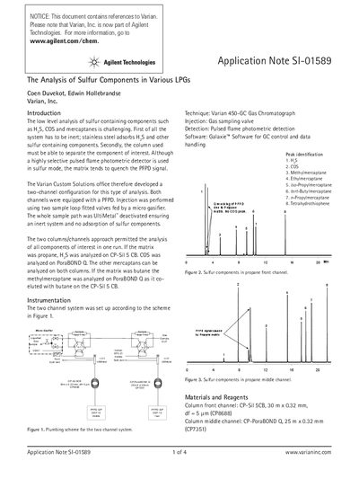 Varian 450-GC Analysis of Sulfur Components in LPGs Application Note - cover page