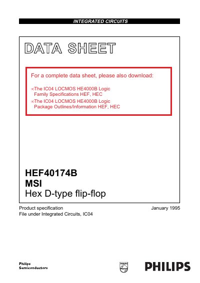 Philips HEF40174B Hex D-type Flip-Flop Datasheet - cover page