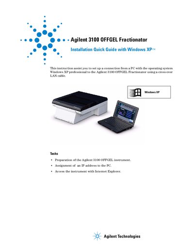 Agilent 3100 OFFGEL Fractionator Installation Quick Guide with Windows XP Manual - cover page