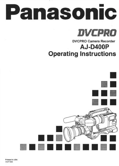 Panasonic AJ-D400P DVCPRO Camera Recorder Operating Instructions - cover page