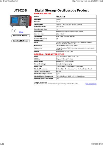 UNI‑T UT2025B Product Leaflet - cover page