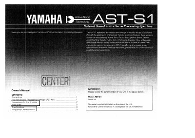 Yamaha AST-S1 Active Servo Processing Speakers Owner's Manual - cover page
