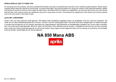 Aprilia NA 850 Mana ABS User Manual - cover page