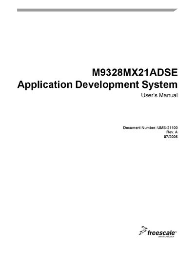 Freescale M9328MX21ADSE Application Development System User Manual - cover page