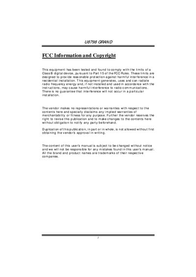U8798 GRAND Motherboard User Manual - cover page