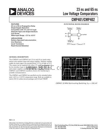 Analog Devices CMP401/CMP402 Datasheet - cover page