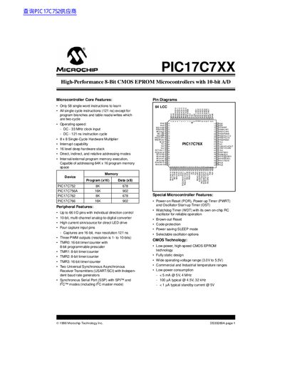 MICROCHIP PIC17C7XX High-Performance 8-Bit CMOS EPROM Microcontrollers with 10-bit A/D handbook - cover page