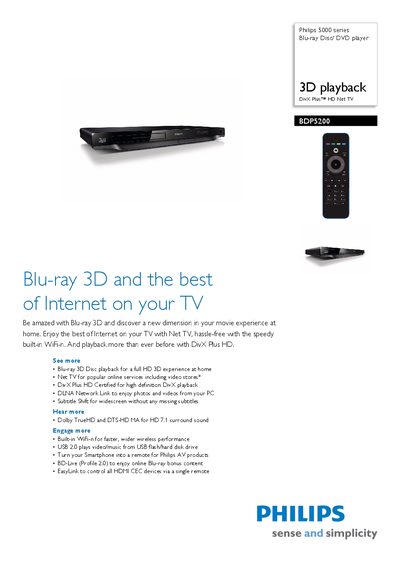 Philips BDP5200 Blu-ray Player User Manual - cover page