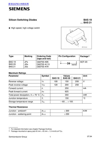 Siemens BAS 19 Datasheet - cover page