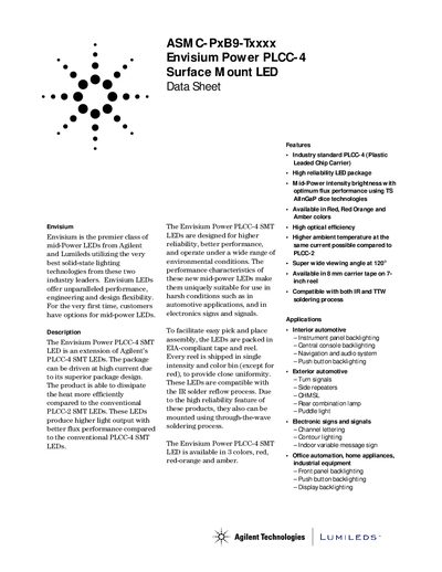 Agilent Envisium ASMC-PxB9-Txxxx LED Datasheet - cover page