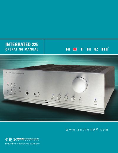 Anthem Integrated 225 Operating Manual - cover page