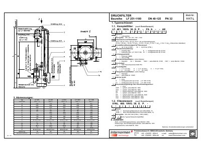 INTERNORMEN LF251-1100 Series Line Filter Technical Data Sheet - cover page
