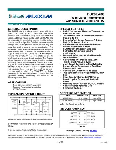 Maxim DS28EA00 1-Wire Digital Thermometer Datasheet - cover page