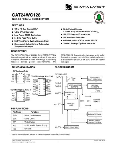 Catalyst CAT24WC128 Datasheet - cover page