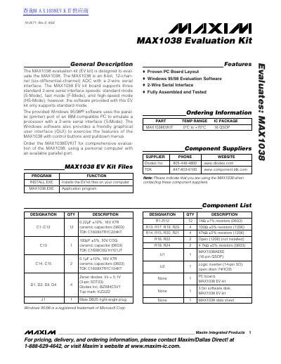 Maxim Integrated Products MAX1038EVKIT Evaluation Kit User Manual - cover page