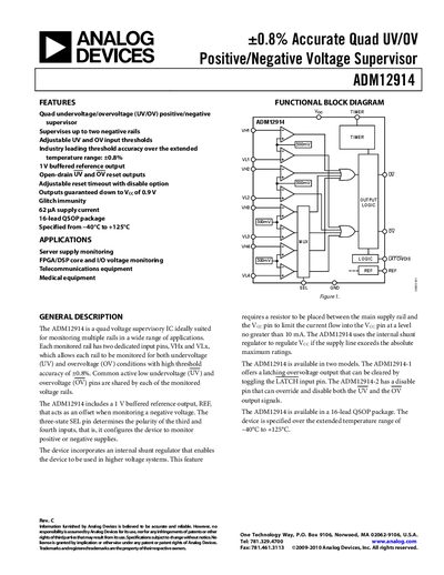 Analog Devices ADM12914 Quad Voltage Supervisor Datasheet - cover page