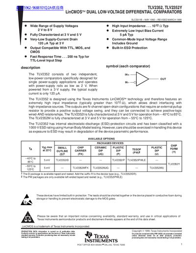 TEXAS INSTRUMENTS TLV2352 TLV2352Y LinCMOS DUAL LOW-VOLTAGE DIFFERENTIAL COMPARATORS handbook - cover page