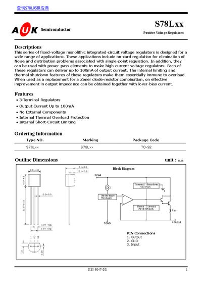 AUK S78Lxx Positive-Voltage Regulators Datasheet - cover page
