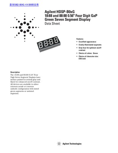 Agilent HDSP-B0xG 18:88/88:88 0.56" GaP Green Seven Segment Display Datasheet