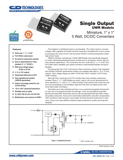 DATEL D24 UWR 5 Watt DC/DC Converter Datasheet - cover page