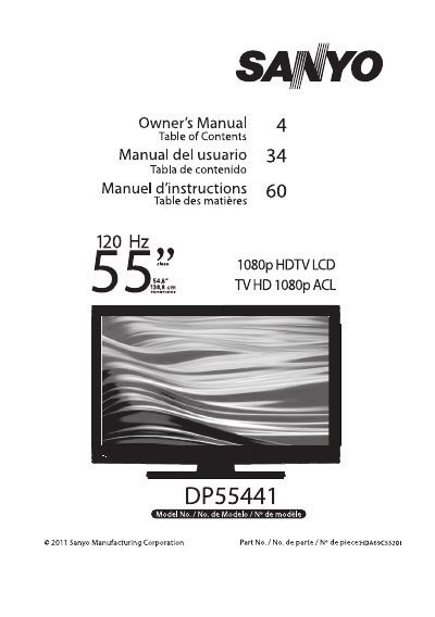 Sanyo DP55441 LCD HDTV User Manual - cover page