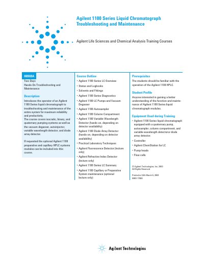 Agilent 1100 Series LC Troubleshooting Maintenance (H8969A) - cover page