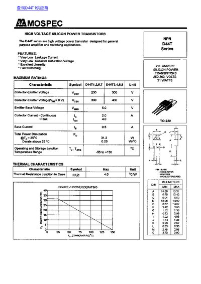 Fiamospec D44T Series NPN Power Transistor Datasheet - cover page