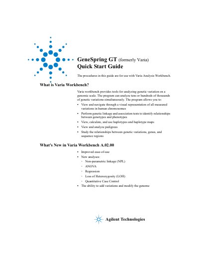 Agilent Technologies GeneSpring GT Quick Start Guide - cover page
