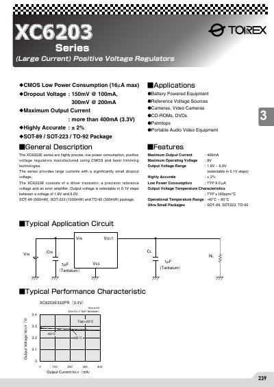 TOREX XC6203E Series Positive Voltage Regulator Datasheet - cover page
