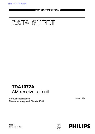 Philips TDA1072A AM Receiver Circuit Datasheet