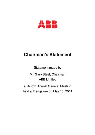 ABB Chairman's Statement at 61st Annual General Meeting - cover page
