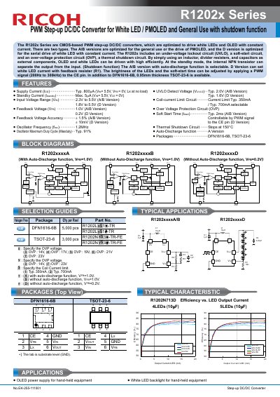 Ricoh R1202x Series PWM Step-up DC/DC Converter Datasheet - cover page