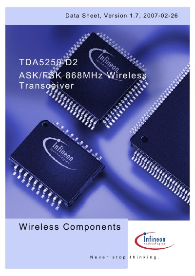 Infineon TDA5250 D2 Wireless Transceiver Datasheet - cover page