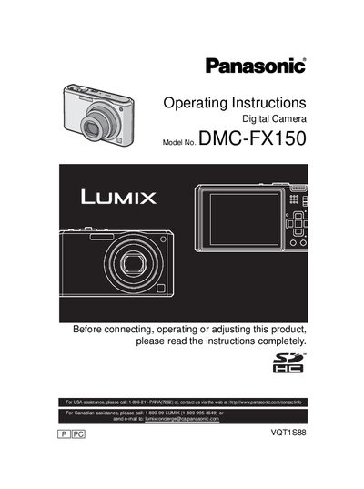 Panasonic DMC-FX150 Digital Camera Operating Instructions