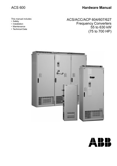 ABB ACS/ACC/ACP 604/607/627 Frequency Converters 55 to 630 kW (75 to 700 HP) Manual - cover page